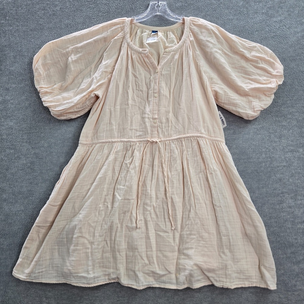 Old Navy Women Dress Large Cream‎ Waisted Defined Mini Puff Sleave NWT
